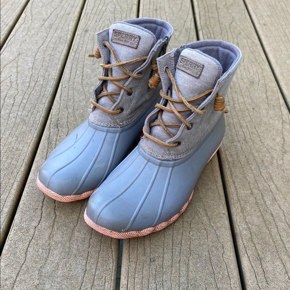 Sperry Waterproof Duck Boots Gray and Peach w/ Zippers Women’s 8.5 - Picture 1 of 9